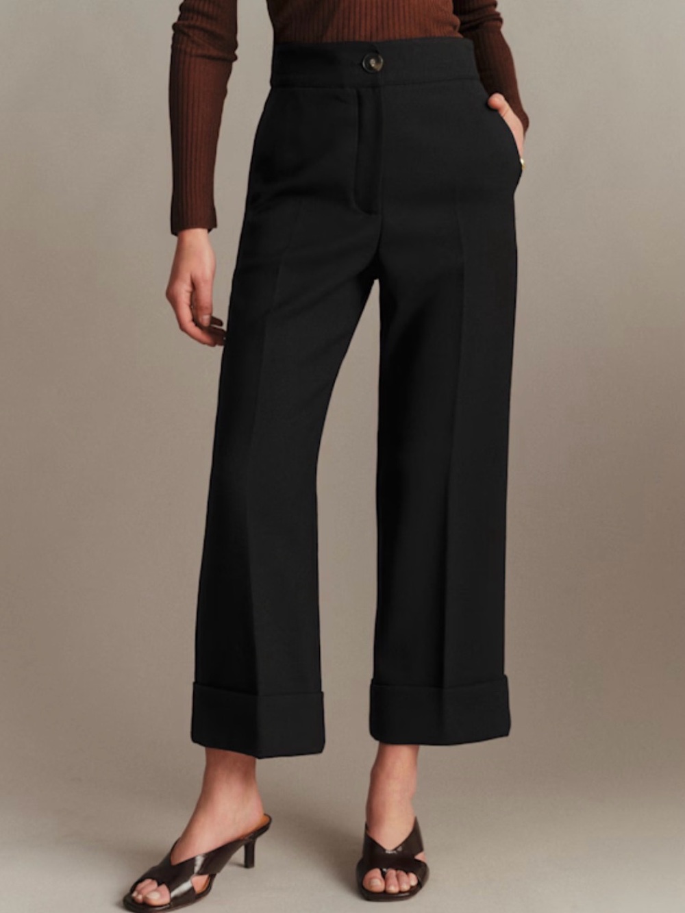 Sezane Damon Black Cropped Wide-Leg Trousers